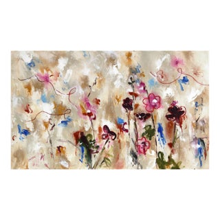 Summertime Smell Goods - Original Neutral Floral Abstract Mixed Media Painting on Canvas For Sale