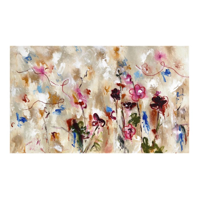 Summertime Smell Goods - Original Neutral Floral Abstract Mixed Media Painting on Canvas For Sale