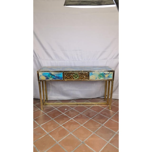 Wood Vanity Console Table with Hand-Painted Glass from Justfurnituress SRL For Sale - Image 7 of 18