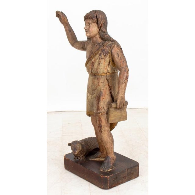 Religious Saint John the Baptist Wood Sculpture, 19th Century For Sale - Image 3 of 6