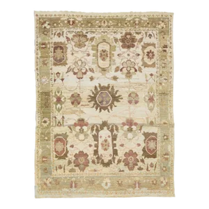 Allover Floral Contemporary Oushak Style Handmade Wool Rug in Beige