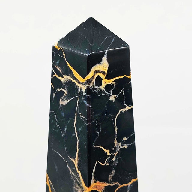Large Hand-Carved Obelisk in Black Marble of Portoro with Gold Color Veins, Italy, 1970s For Sale - Image 6 of 9