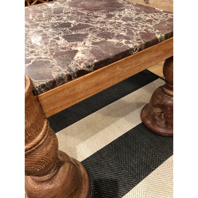 Anglo Indian Square Carved Wood & Marble Top Coffee Table For Sale - Image 11 of 12