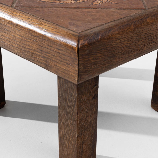 1970s French Oak Coffee Table With Floral Ceramic Top For Sale - Image 17 of 18