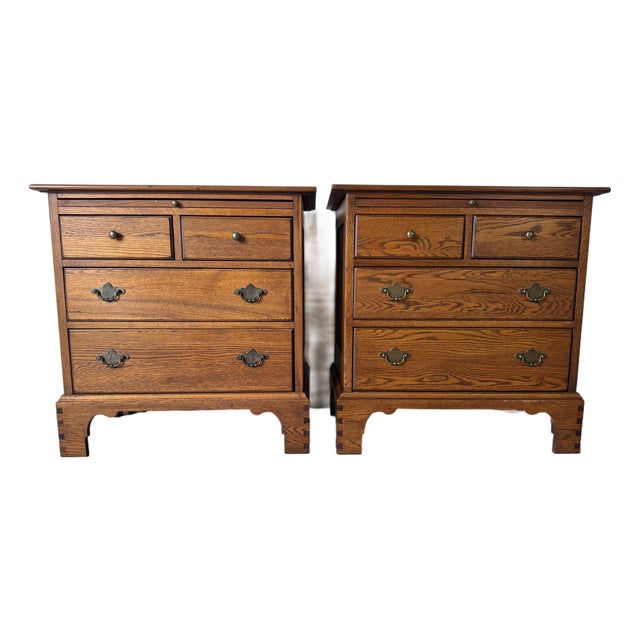Pair of Drexel Studio Wooden Nightstands With Four Drawers & Pull-Out Tray For Sale