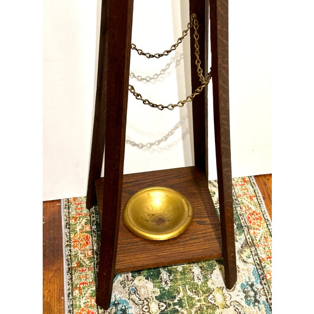 Antique Mission Oak Coat Hanger /Umbrella Stand. American, early 20th century, oak. Four wooden panels converge with...
