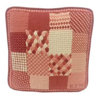 1978 Bargello Dusty Pinks Patterns Square Needlepoint Handmade Pillow For Sale