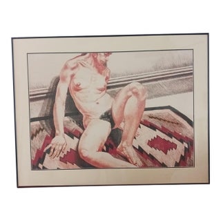 Philip Pearlstein Artist Proof Girl on an Orange and Black Mexican Rug 1973 For Sale
