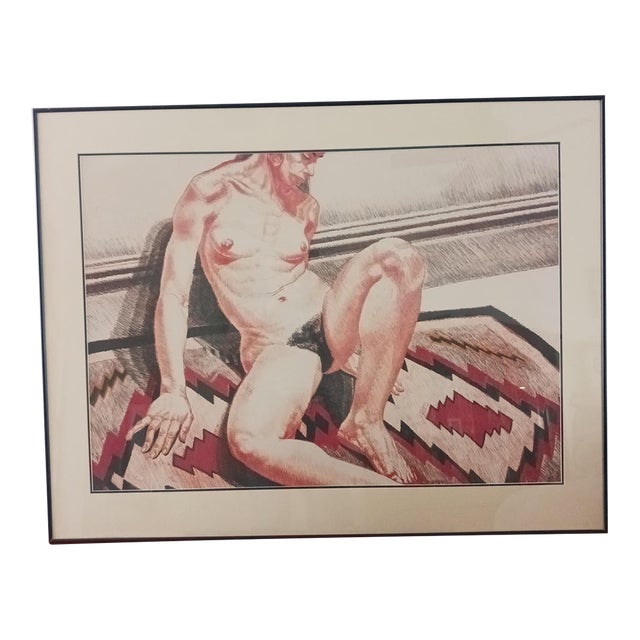 Philip Pearlstein Artist Proof Girl on an Orange and Black Mexican Rug 1973 For Sale