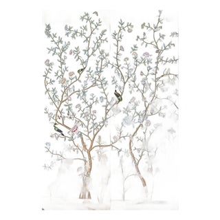 Chinoiserie Hand Painted Floral Mural Wallpaper - 2 Panels For Sale