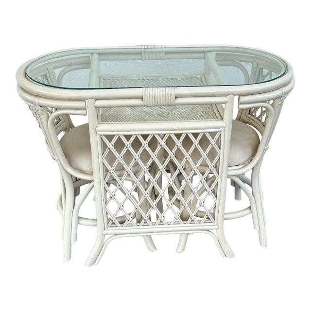 Rattan White Honeymoon Dining Set For Sale