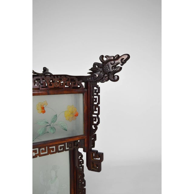 Large Antique Asian Carved Wood Lantern with Dragons & Painted Glass Panels, 1900s For Sale - Image 16 of 18