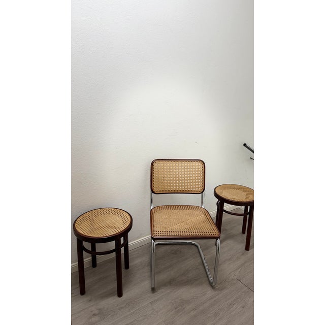 Bentwood Stools 214 with Viennese Wickerwork on Brown Wood by Thonet Brothers for Thonet, 1981, Set of 2 For Sale - Image 16 of 18