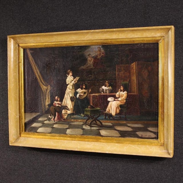F. Bonati, Italian Interior Scene, 1913, Oil on Canvas For Sale - Image 15 of 16