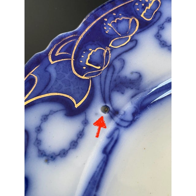 Antique Henry Alcock Delamere Flow Blue Dinner Plate With Gold Accents For Sale - Image 9 of 9