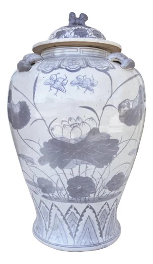 Unique Cornflower Blue-and-Gray Pottery Baluster Jar