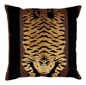 Schumacher X Johnson Hartig Jokhang Tiger Velvet 18" Pillow in Brown