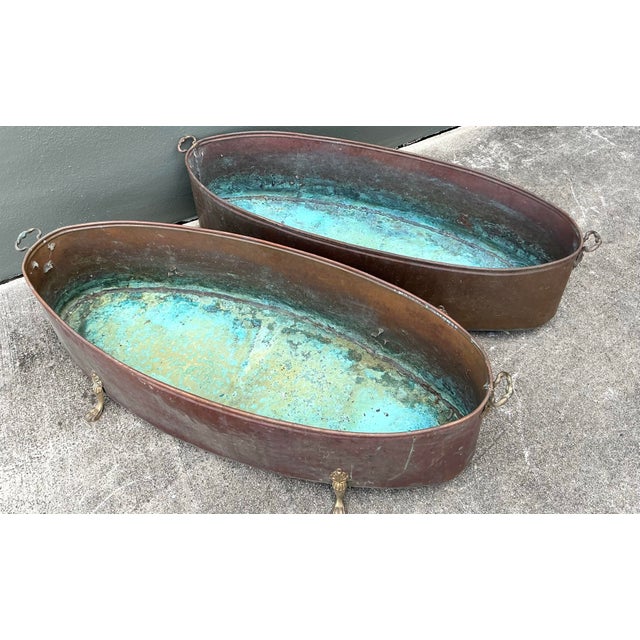 Metal Vintage Regency Monumental Copper Jardiniere - A Pair For Sale - Image 7 of 12