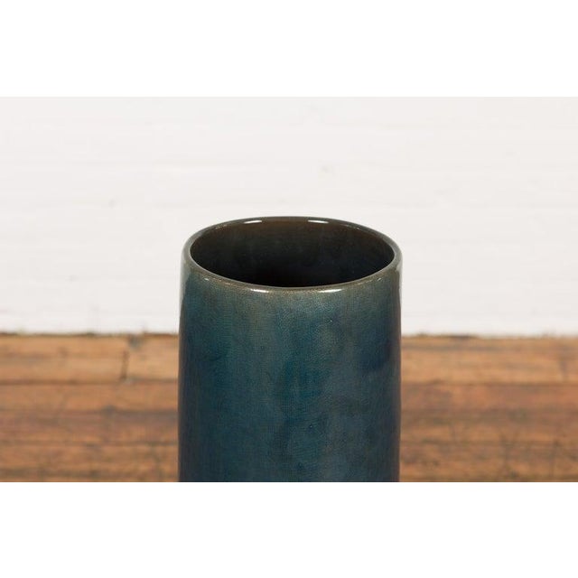 Late 20th Century Artisan Made Prem Collection Blue Floor Ceramic Vase with Screen Patterns For Sale - Image 5 of 12