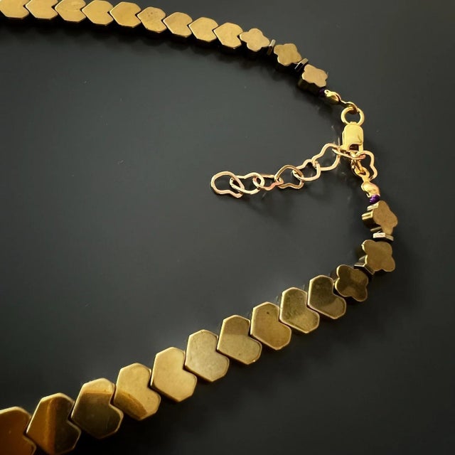 Blue Murano Glass Blue Heart Pendant Gold Hematite Happy Necklace For Sale - Image 8 of 10