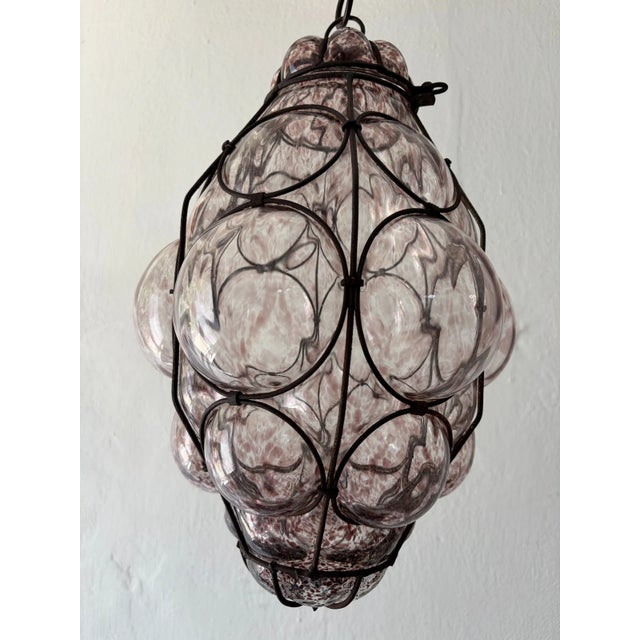 1950s 1 of 3 Big Mid-Century Seguso Murano Amethyst Blown Bubble Lantern Chandelier For Sale - Image 9 of 10