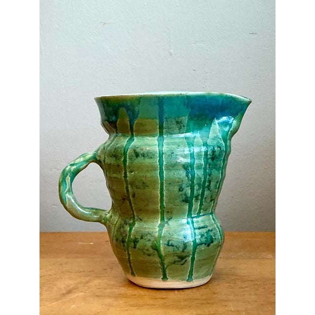 Vintage Drip Glaze Ceramic Pitcher For Sale - Image 4 of 12