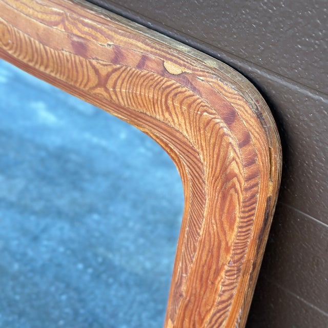 Mid-Century Rustic Sculpted Plywood Framed Wall Mirror For Sale - Image 4 of 10