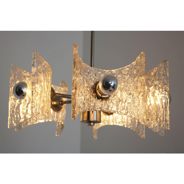 Metal Mid-Century Modern Brutalist Chrome and Glass Chandelier by Kaiser Leuchten, 1970s For Sale - Image 7 of 13