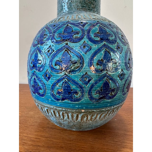 Aldo Londi 1960s Italian Bitossi Blue Glazed Pottery Vase For Sale - Image 4 of 12