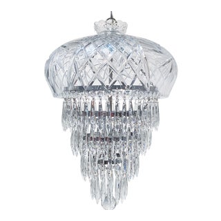 Vintage Hand Cut Glass Dish Layered Chandelier For Sale