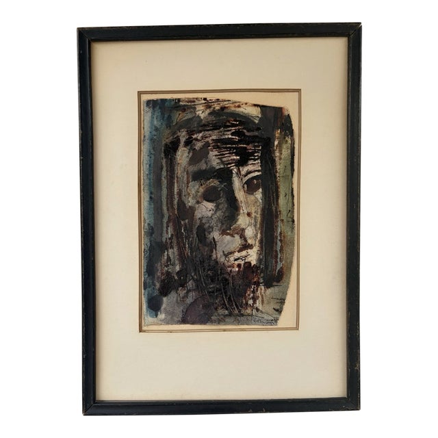 Mid-Century Portrait Oil Painting For Sale