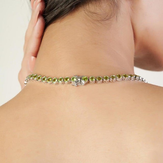 Green Sterling Silver Green Peridot Birthstone Tennis Necklace for Womens For Sale - Image 8 of 12
