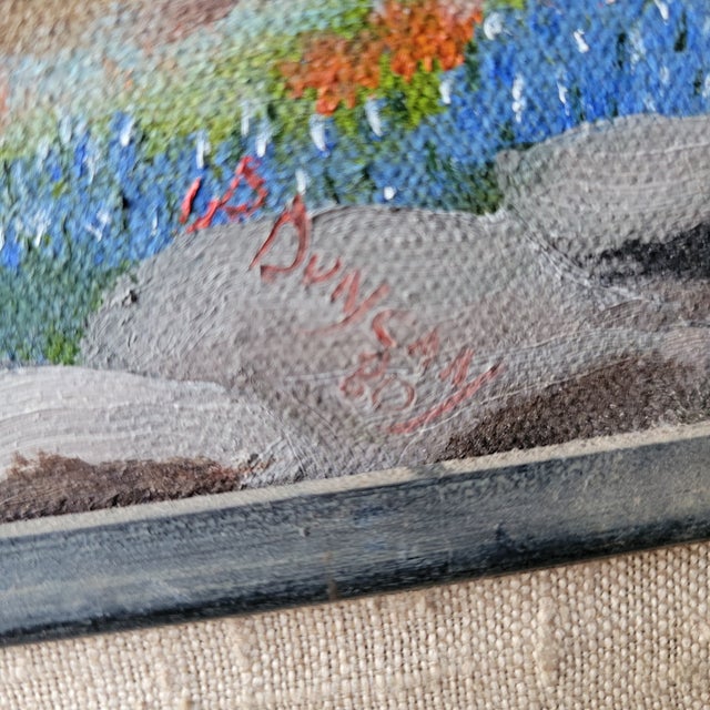 1980s Tx Bluebonnets Landscape Oil Painting Signed 29x17" Frame Linen Matt 24 X 12 Art For Sale - Image 9 of 16