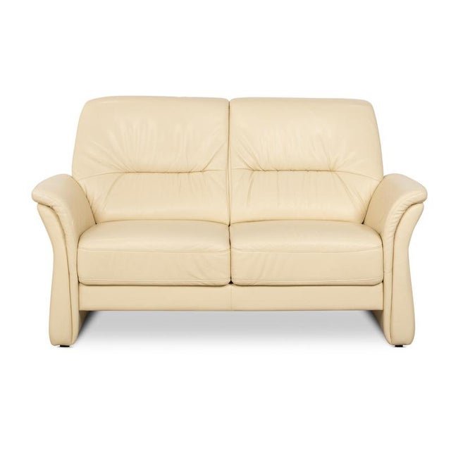 Two-Seater Cream Leather Sofa For Sale - Image 11 of 11
