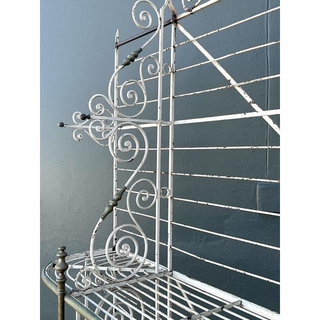 French Vintage Boho French Wrought Iron and Brass Bakers Rack For Sale - Image 3 of 12