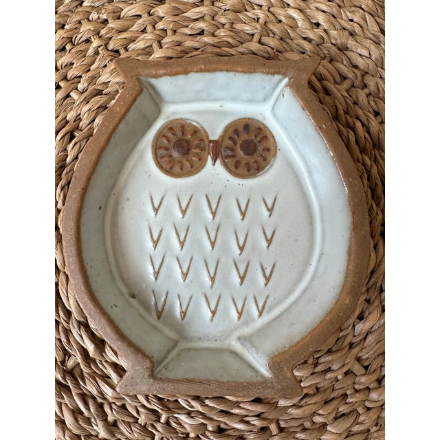 Vintage Mid-Century Owl Trinket Dish - Terracotta With White Glaze For Sale - Image 14 of 16