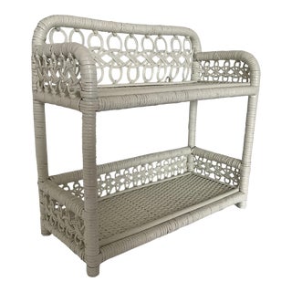 Mid-Century Vintage White Wicker Wall Shelf. For Sale