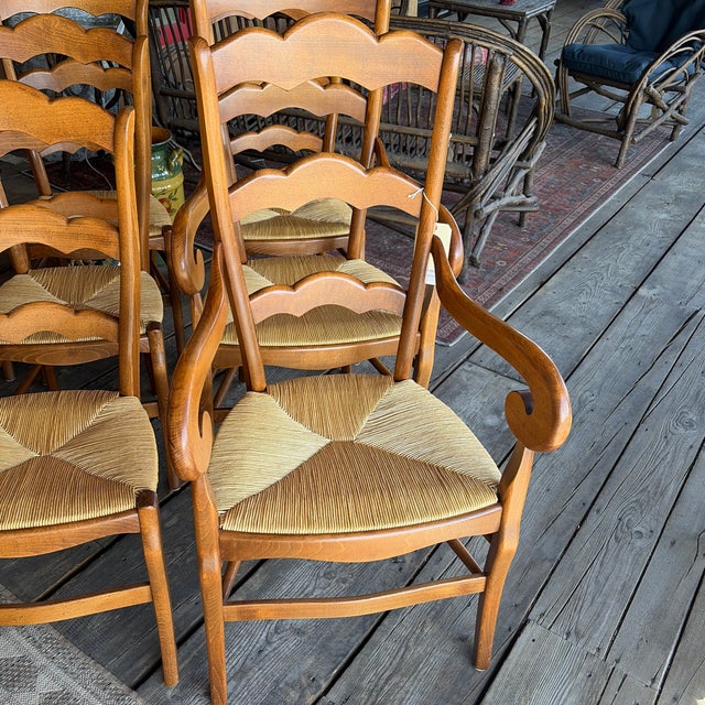 French 1990s Set of 10 Beechwood Ladder Back Chairs For Sale - Image 3 of 5