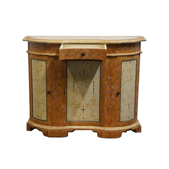 Early 21st Century Neiman Marcus Hand Painted Italian Neoclassical Tuscan Style 42" Serpentine Console Cabinet For Sale - Image 5 of 12