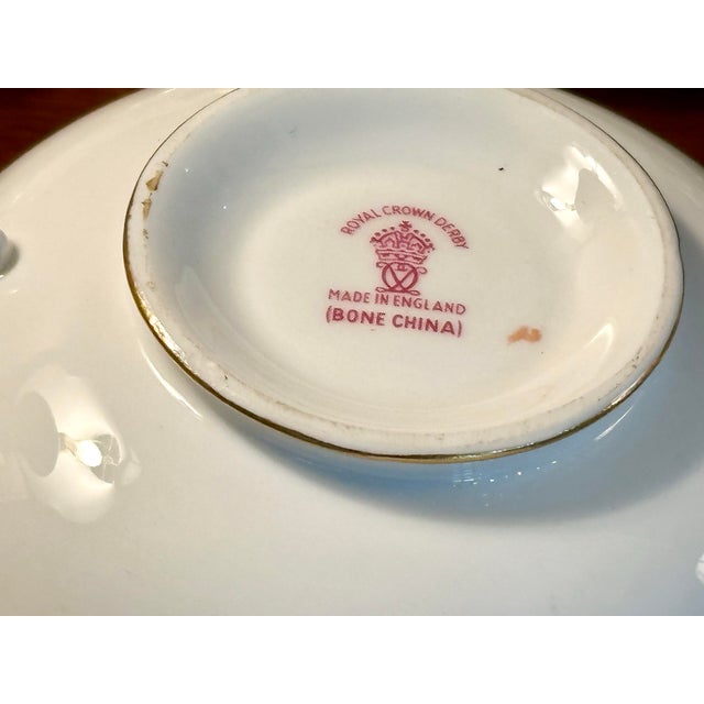 Royal Crown Derby Porcelain 1960s Royal Crown Derby “Marquis” Pattern A1222 Bone China Cream Soup Bowls & Underplates, Set of 10 For Sale - Image 4 of 12