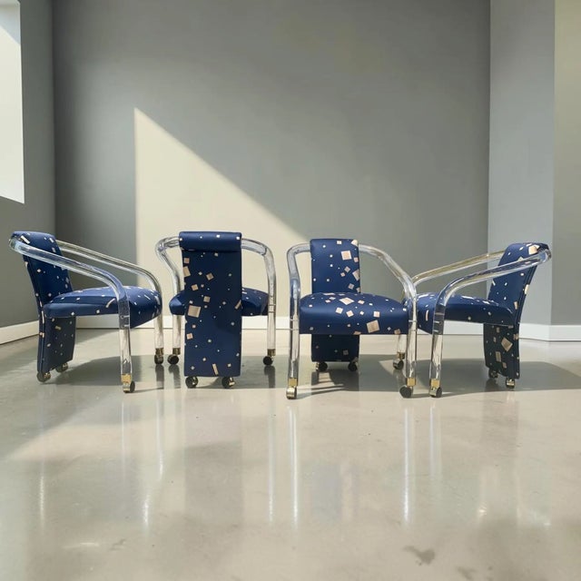 Hill Manufacturing Co. Upholstered Charles Hollis Jones Style Lucite Dining Chairs - Set of 4 For Sale - Image 4 of 13