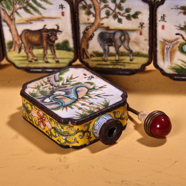 Set of 6 Antique Cloisonné Enamel Zodiac Snuff Bottles, 480g Total, 12 Designs For Sale - Image 10 of 10