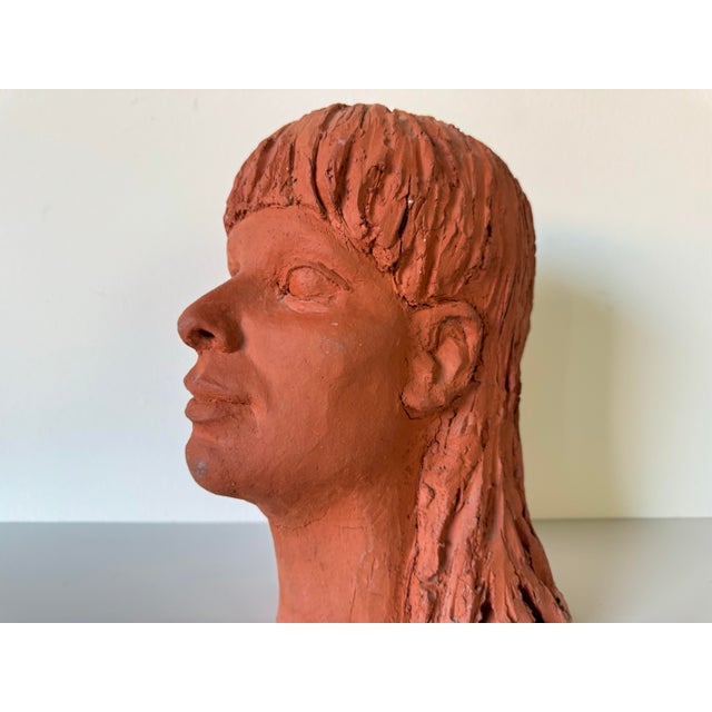 Brown Vintage Terracotta Sculpture Bust of a Young Girl For Sale - Image 8 of 10