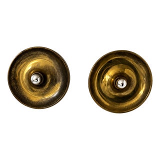Vintage Disc Wall Sconces in Patinated Brass, Italy, 1970, Set of 2 For Sale