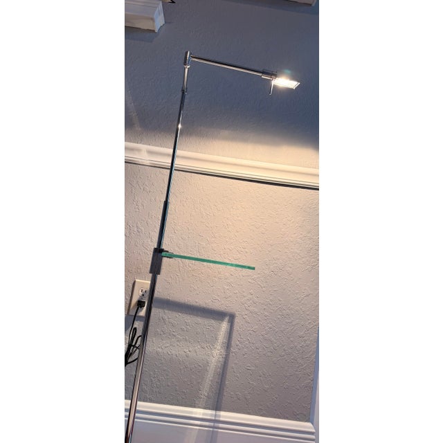 Postmodern 1970s Italian Postmodern Chrome & Glass Floor Swing Arm Adjustable Lamp With Pharmacy Shade and Relco Milano Dimmer For Sale - Image 3 of 12