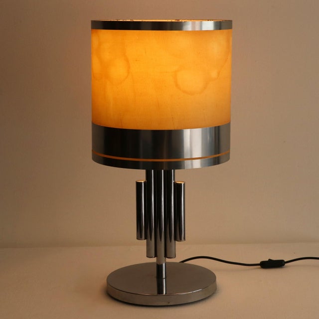 Space Age Table Lamp in Chromed Metal with Amber Shade, 1970s For Sale - Image 4 of 5
