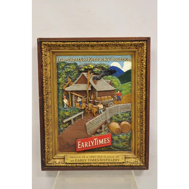 Mid 20th Century Vintage Early Times Kentucky Bourbon Whiskey Plaster Replica Art Painting Plaque, Framed For Sale - Image 11 of 11
