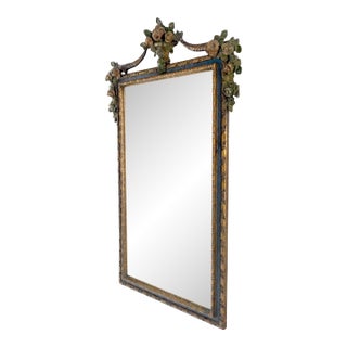 Carved & Painted Floral Pattern Frame Rectangle Decorative Wall Mirror For Sale