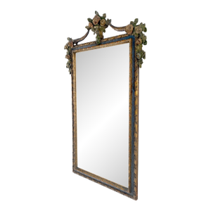 Carved & Painted Floral Pattern Frame Rectangle Decorative Wall Mirror