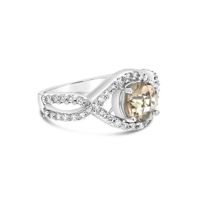 Contemporary Smoky Quartz Diamond Engagement Ring 2.05cttw 14k White Gold, Size 4 For Sale - Image 3 of 3